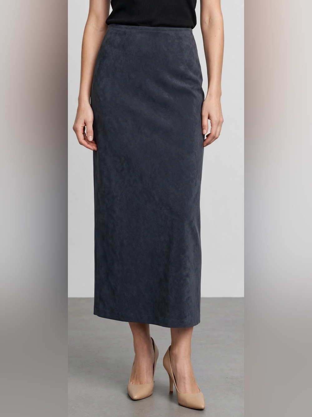 BCBG Max Azria Faux Suede Long Maxi Skirt Charcoal Grey Size XS